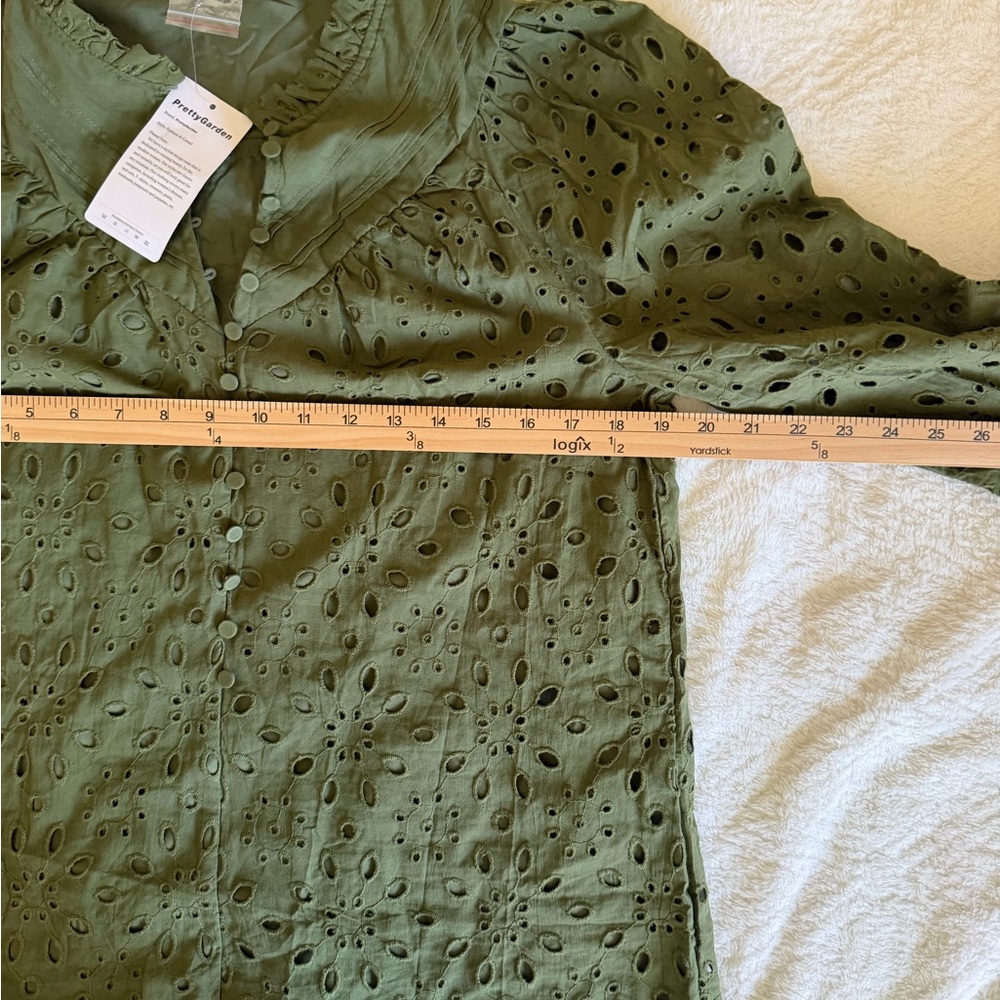 NWT Pretty garden Olive Green Eyelet Peasant Blouse - Women - Picture 8 of 9